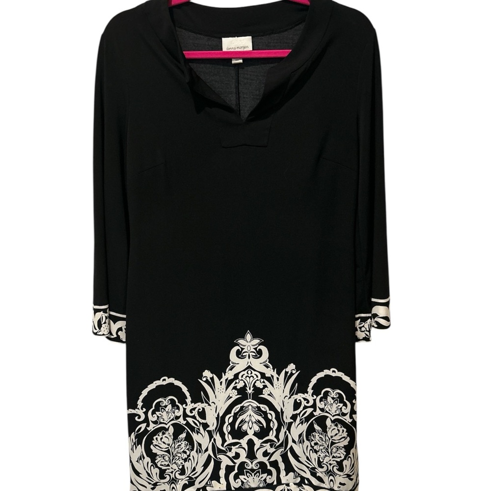 Donna Morgan Black and White Graphic Dress with 3/4 Sleeves